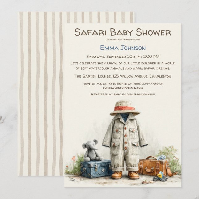 Invitation The Little Explorer | Safari Adventure Baby Shower (Devant / Derrière)