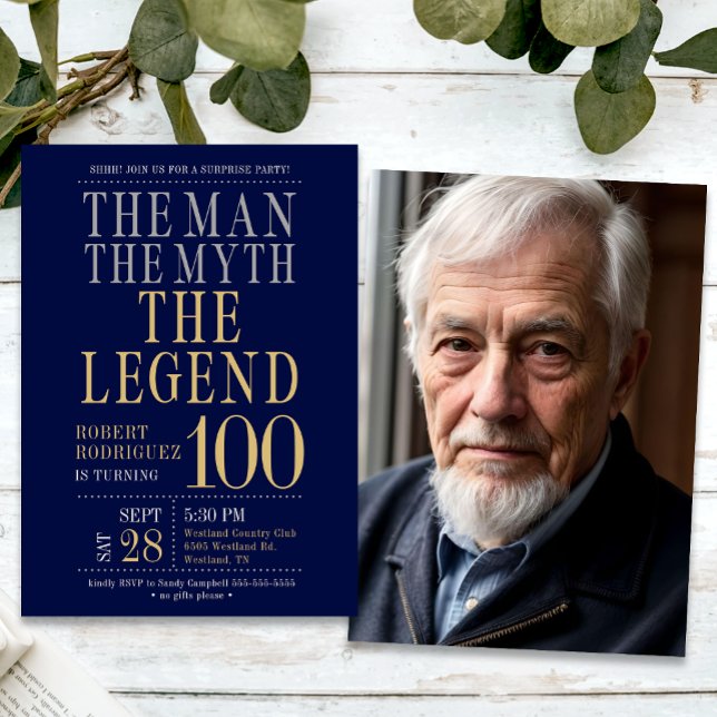 Invitation The Man The Myth The Legend Surprise 100 Birthday  (Créateur téléchargé)