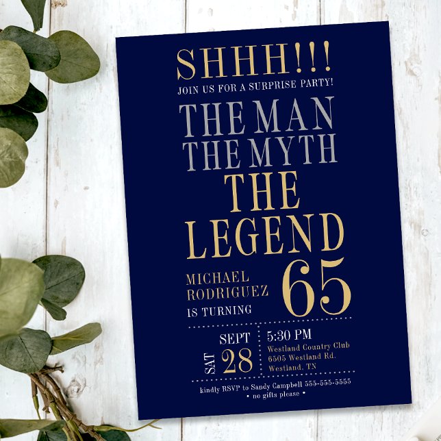 Invitation The Man The Myth The Legend Surprise 65th Birthday (Créateur téléchargé)