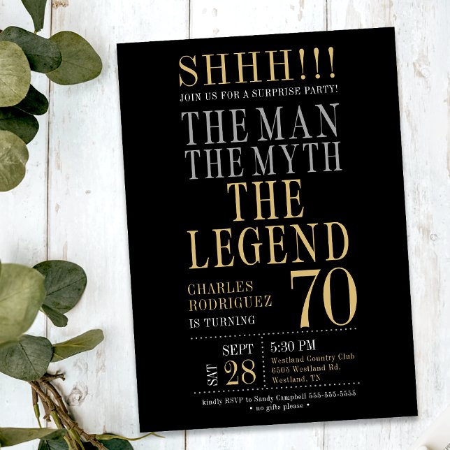 Invitation The Man The Myth The Legend Surprise 70th Birthday (Créateur téléchargé)
