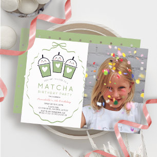 Invitation Thé Matcha Fête Kawaii Fille à l'Arc Photo Anniver