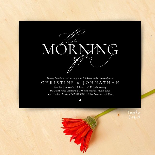 Invitation The Morning After, Post Wedding Brunch Elopement (The Morning After, Post Wedding Brunch Elopement Invitation Card in warm contemporary Black White)