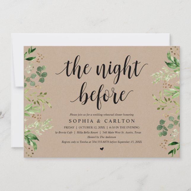Invitation The Night Before, Greenery Kraft, Rehearsal Dinner (Devant)