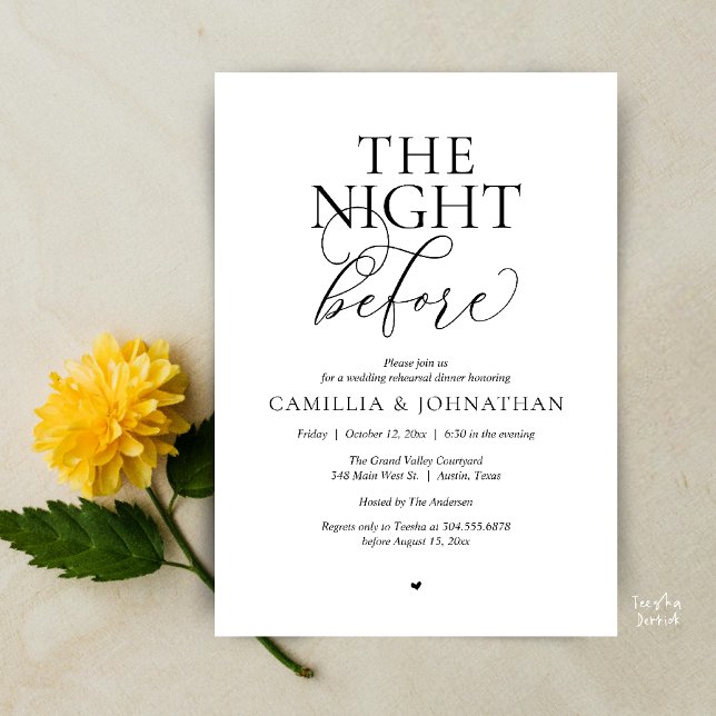Invitation “The Night Before” Modern Wedding Rehearsal Dinner (“The Night Before” Modern Classy Rehearsal Dinner Reception Invitation Card Black White)