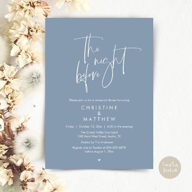 Invitation The Night Before, Modern Wedding Rehearsal Dinner (The Night Before, Modern Wedding Rehearsal Dinner Invitation Card in Dusty Blue)