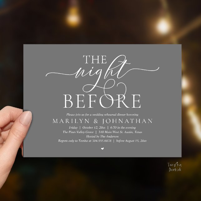 Invitation The Night Before, Modern Wedding Rehearsal Dinner (The Night Before, Modern Romantic Classy Wedding Rehearsal Dinner Invitation Card in dark grey)