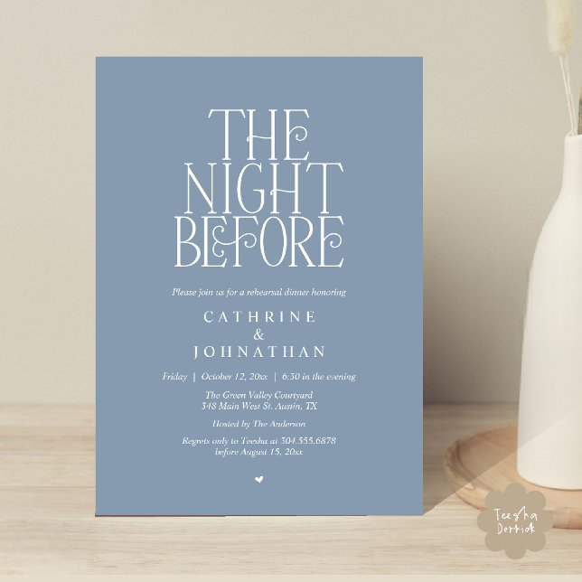 Invitation "The Night Before" Rehearsal Dinner Dusty Blue (Minimalist "The Night Before" Rehearsal Dinner Invitation Card in Dusty Blue)