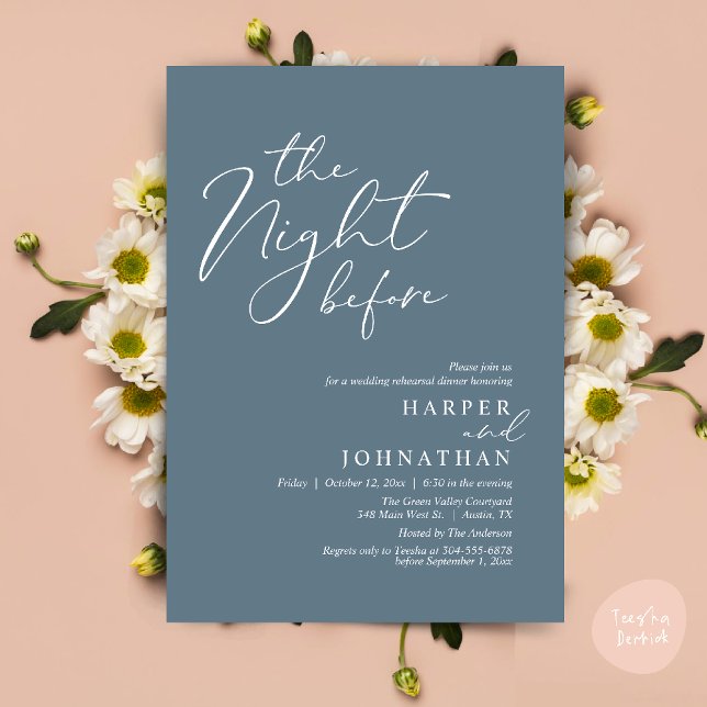 Invitation The Night Before Romantic Wedding Rehearsal Dinner (The Night Before Romantic Wedding Rehearsal Dinner Modern Invitation Card PDF Dusty Blue)