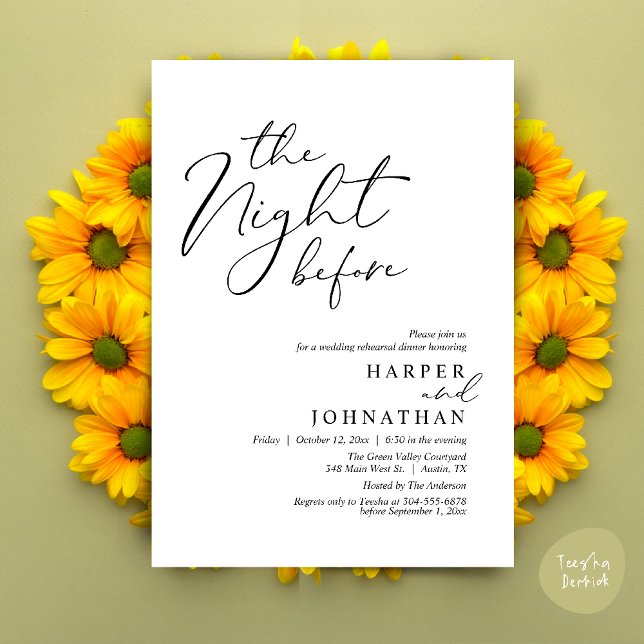 Invitation The Night Before Romantic Wedding Rehearsal Dinner (The Night Before Romantic Wedding Rehearsal Dinner Modern Invitation Card PDF White Black)