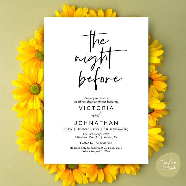 Invitation The Night Before, Wedding Rehearsal Dinner Party (The Night Before, Wedding Rehearsal Dinner Party Invites Card PDF Romantic Modern Casual Black White)
