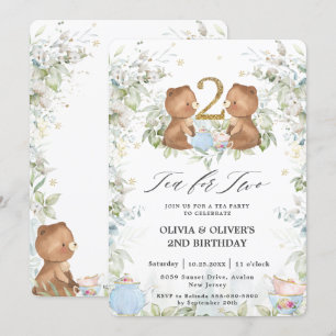 Invitation Thé Nounours mignon pour deux 2e fête d'anniversai