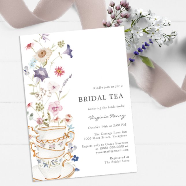 Invitation Thé nuptial floral (Wildflower Tea Party Bridal Shower Wedding Invitation by Painted Paperie)