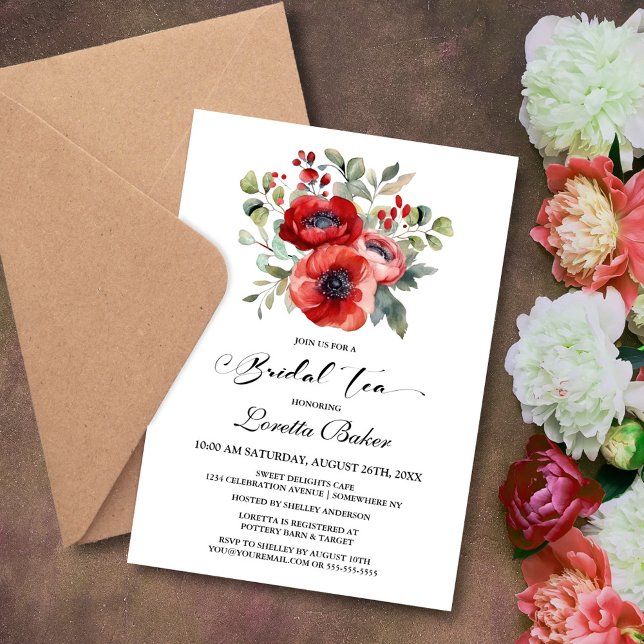 Invitation Thé nuptial Red Poppy (Créateur téléchargé)
