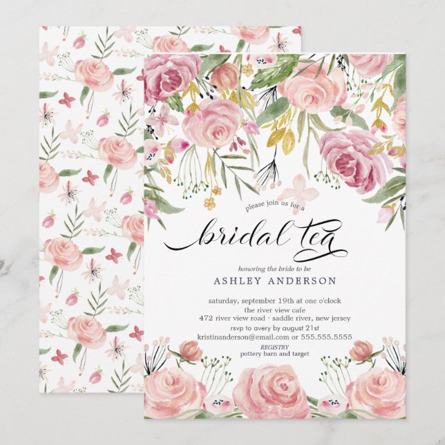 Invitation Thé nuptial rose pâle (Devant / Derrière)