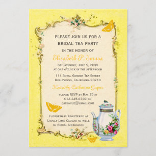 Invitation Thé nuptiale français vintage jaune