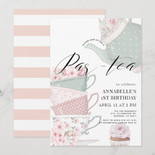 Invitation Thé Par Thé Thé Floral Teapot rose1er Anniversaire