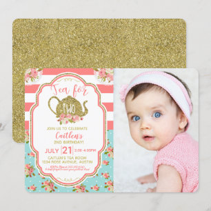 Invitation Thé Parties scintillant Or pour deux photos d'anni