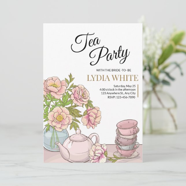 Invitation Thé Party Fête de Mariage Bridal Tea Shower (Debout devant)