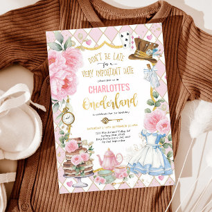Invitation Thé Party Onederland Rose 1er Anniversaire