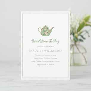 Invitation Thé Party Printanier Vert Mignon et Coquet pour un