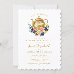Invitation Thé Party Un bébé est en train de mijoter Fleur Ba