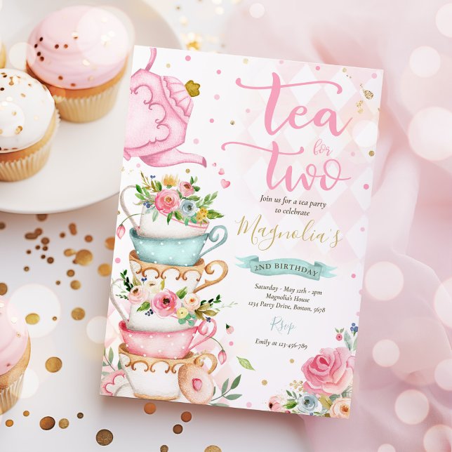 Invitation Thé Pour Deux Anniversaires Fête Rose Floral Tea P (Créateur téléchargé)