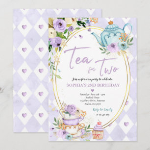 Invitation Thé Pour Deux Fêtes D'Anniversaire Lilac Et Gold F