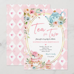 Invitation Thé Pour Deux Fêtes D'Anniversaire Rose Et Or