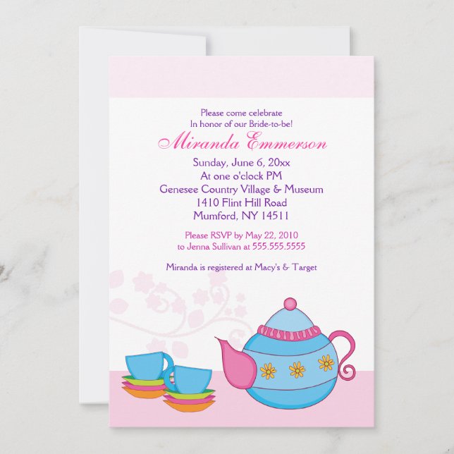 Invitation Thé Pour Deux Fêtes des mariées Tea Party 5x7 (Devant)