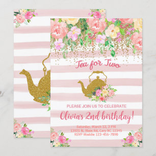 Invitation Thé pour deux fille 2e deuxième anniversaire invit