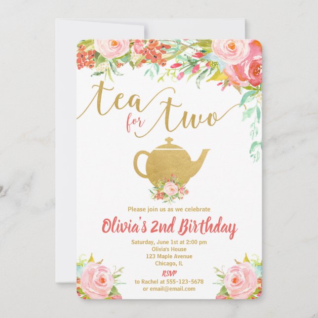 Invitation Thé pour deux filles d'invitation à l'anniversaire (Devant)