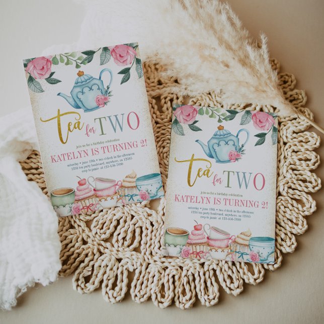 Invitation Thé pour deux fleurs 2e anniversaire (Créateur téléchargé)