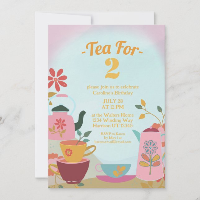 Invitation Thé pour deux fleurs roses Anniversaire (Devant)