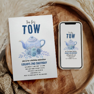 Invitation Thé pour deux – Photo de fête d'anniversaire flora