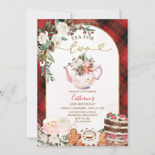 Invitation Thé pour deux Plaid Floral Noël 2 Anniversaire