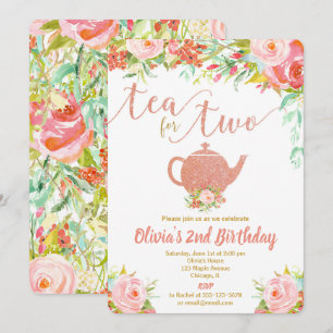 Invitation Thé pour deux roses or anniversaire fille invitati