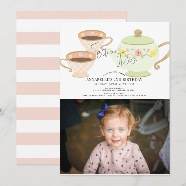 Invitation Thé pour deux Tea Party 2e anniversaire Photo (Devant / Derrière)
