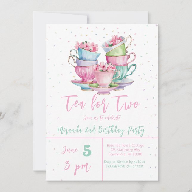 Invitation Thé pour la fête d'anniversaire de deux élégantes  (Devant)