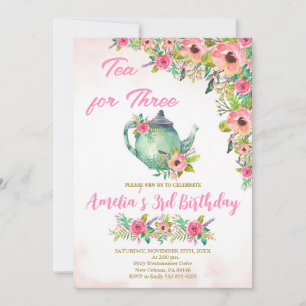 Invitation Thé pour trois invitations, rose Floral 3e anniver