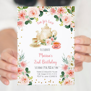 Invitation Thé rose floral pour deux fêtes d'anniversaire