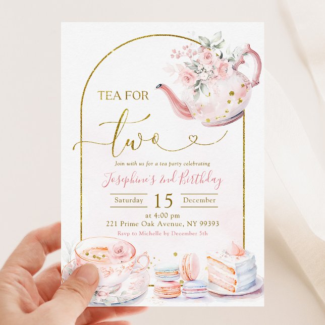 Invitation Thé rose floral pour deux filles fête d'anniversai (Créateur téléchargé)