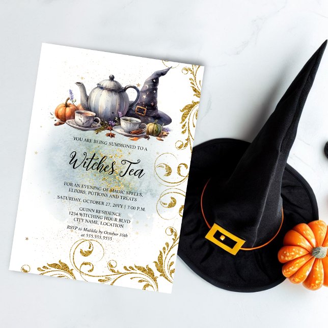 Invitation Thé sorcière (Invite your witch friends to a fun witches tea with this elegant invitation.)