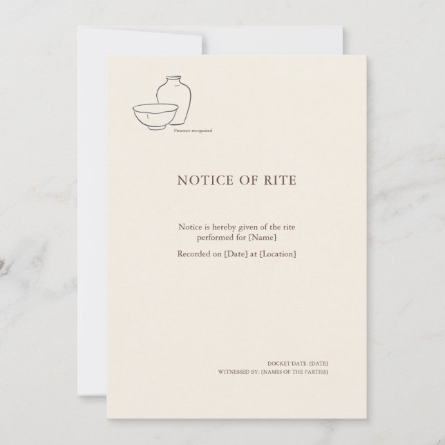 Invitation The Vessel- Minimalist Sacrement Announcement  (Devant)