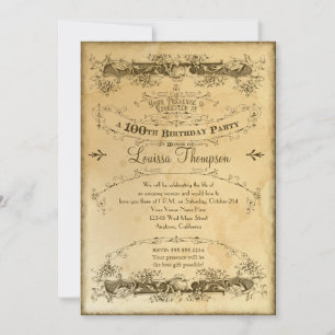Invitation Thé Vintage 100e anniversaire fête