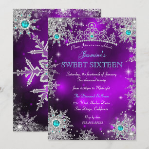Invitation Théâtre de Noël Turquoise Violet Douce 16 Flocons