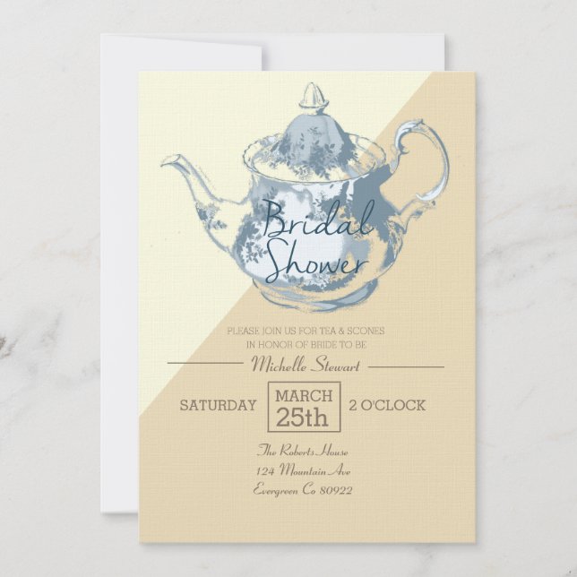 Invitation Théière Blush moderne | Fête des mariées Tea Party (Devant)