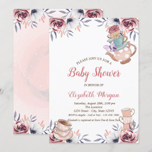 Invitation Théière chic Tasse à thé Floral Fête de thé Baby S