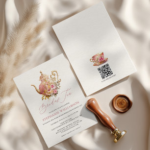 Invitation Théière Florale Rose Émouvant Mariage Thé