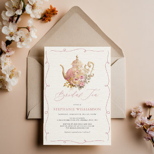 Invitation Théière Florale Rose Pâle Vintage Mariage Thé