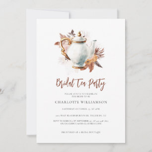 Invitation Théière Herbe des Pampas Fête de Thé de Mariage